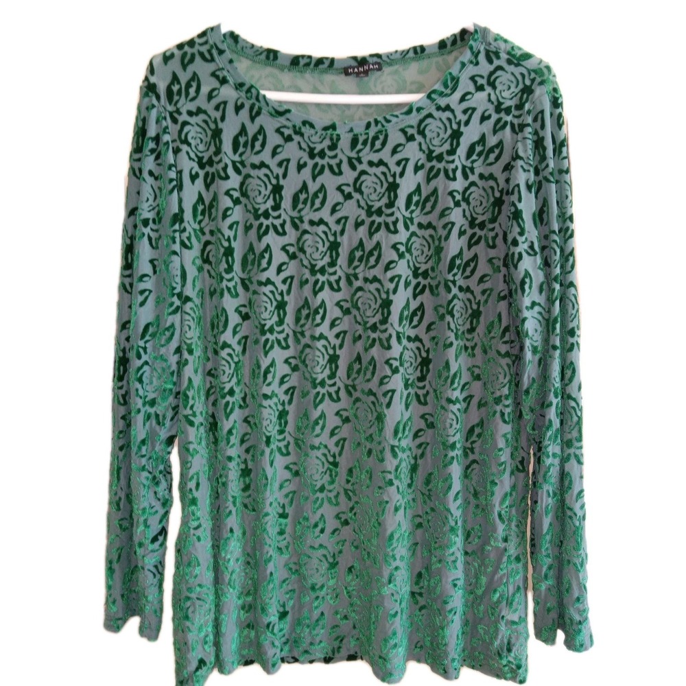 Hannah Velvet Burnout Tunic Top Women's SZ L Vampire Green Whimsigoth Grunge